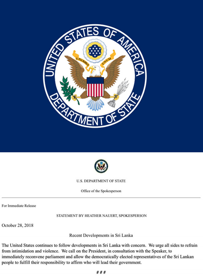US urges Sri Lanka president to ‘immediately reconvene parliament’